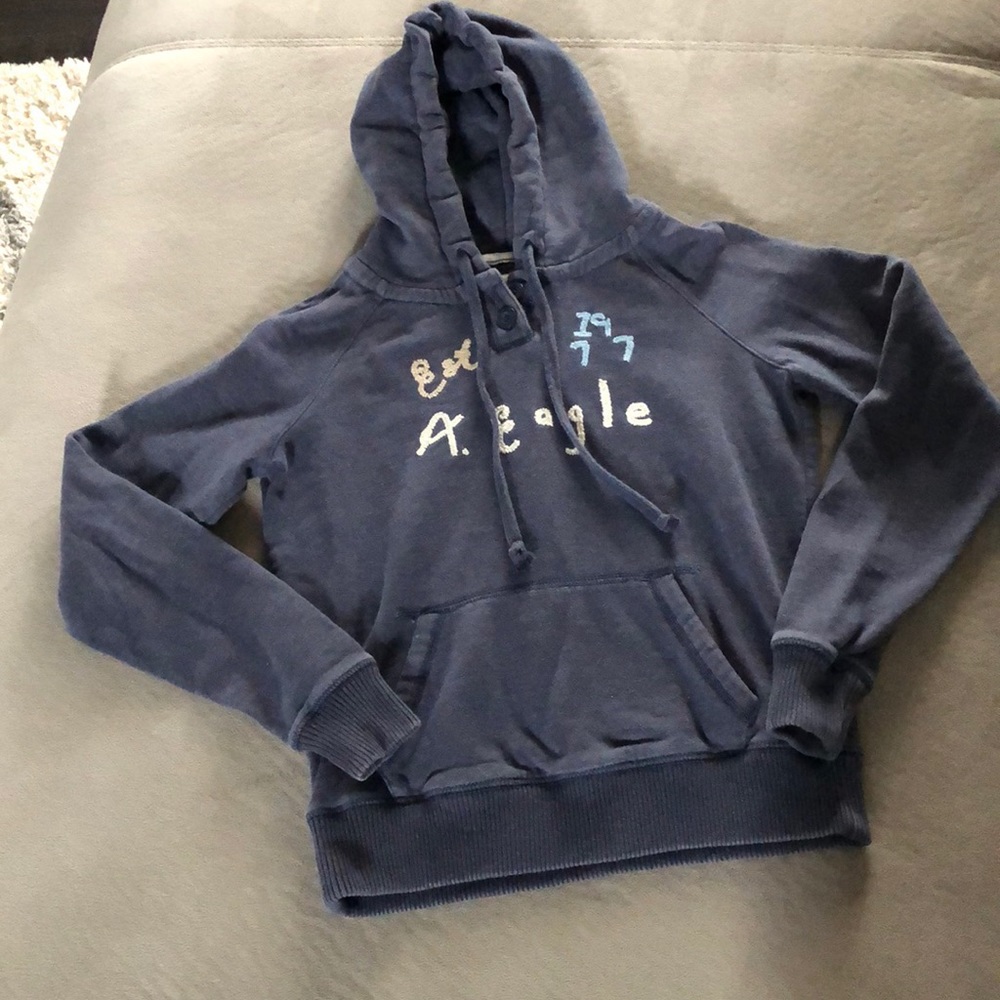 American‎ Eagle Hoodie Girls Size Small Navy Blue Pocket Sweatshirt